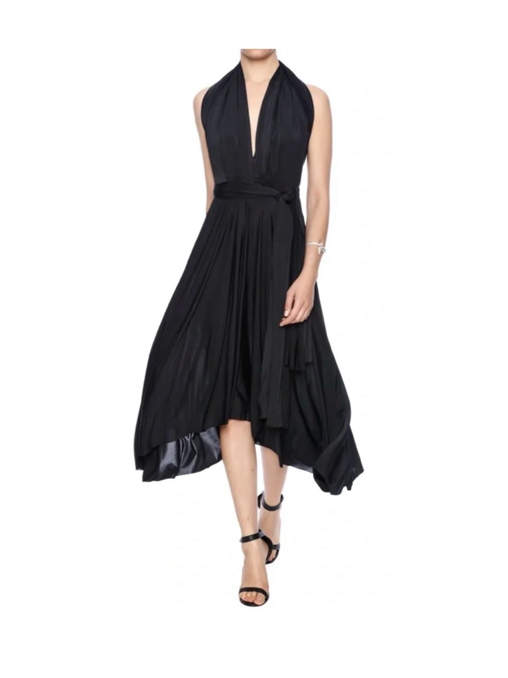 maitai Infiniti Convertible Black Halter-Style Wrap Midi Dress